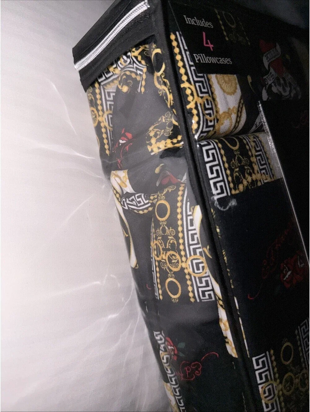 Ed Hardy Black 6 pc Cal King Sheet Set Hearts, Skulls, Roses, w/4 Pillowcases